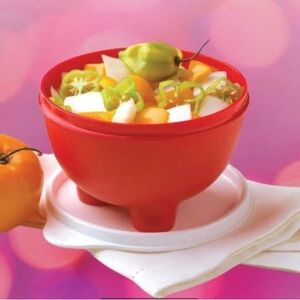 Tupperware Footed Salsa Bowls 15 oz with Red  &  White Seal Lids